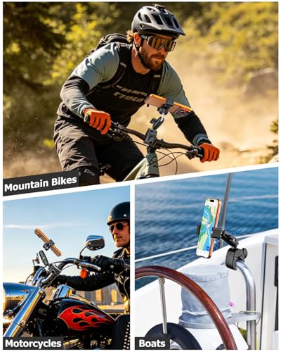Scooter Phone Holder Metal - [Stable & Won't Fall Off] Ebike Accessories, Electric Scooter Boat Moto Bike Clamp Handlebar Mount with Aluminum Arm for 4-7" Phones, iPhone 17 16 Pro Max, Pixel etc