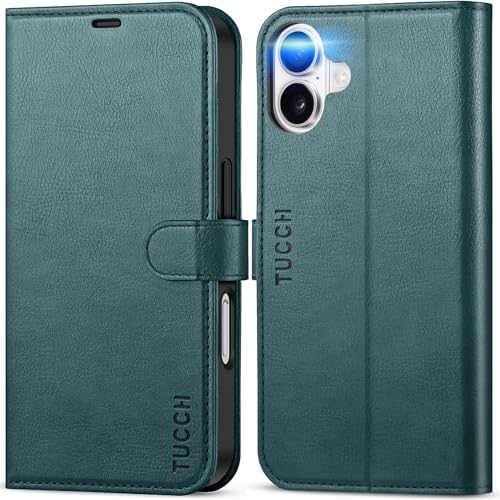 TUCCH Case Wallet for iPhone 16 (6.1") 2024, RFID Blocking Folio, Teal Blue | 4 Card Holders, Kickstand, PU Leather, Magnetic Closure, Shockproof TPU Shell, Protective Flip Cover - color: Textured Teal Blue