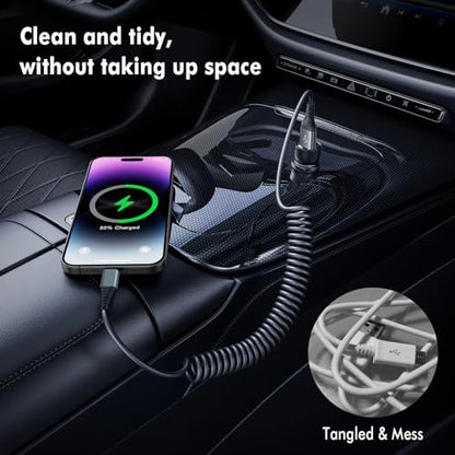 Heartbeats Coiled Lightning Cable 3FT 2 Pack MFi Certified Car iPhone Charger Cable，USB to Lightning Cable Compatible with iPhone 14/13/12/11 Pro Max/XS Max/XR/X/8/7/iPad