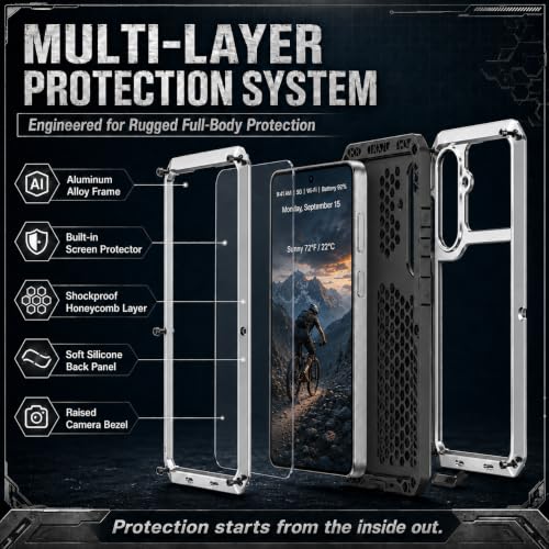 Metal Case for Samsung Galaxy S26 Case 6.3",Full Body Protective Cover Heavy Duty Shockproof [Tough Armour] Aluminum Alloy Case with Silicone Built-in Screen Protector - Silver - color: Silver