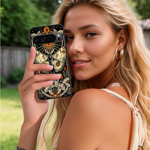 for Google Pixel 9 Pro XL Phone Case TPU Shockproof Full Body Protection Cover 6.8" Moth Mushroom Flower for Pixel 9 Pro XL Lightweight Compatible Wireless Charging Screen Protector Film - color: Moth Mushroom Flower