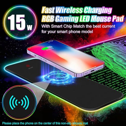 ToLuLu Wireless Charging RGB Gaming Mouse Pad, 15W LED Mouse Mat with 30W Charger, 14 Light Modes Large Mousepad Wrist Support, Non-Slip Rubber Base Desk Mat Computer Keyboard Pad, Right Left Brain - color: Right Left Brain