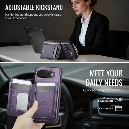 Wallet Case for Google Pixel 10a Compatible with MagSafe for Men Women, 2 in 1 Detachable Magnetic Phone Case with Card Holder Kickstand RFID Blocking for Pixel 10a (Purple) - color: Purple