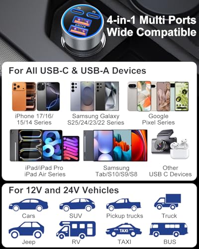 90W Car Charger USB C, Dual 45W Super Fast Charging Car Phone Charger - color: Gray
