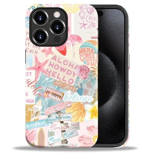 Case Compatible with iPhone 15 Pro Max, Cute Dual Layer Hybrid Phone Cover, Military Grade Drop Protection, Aesthetic Shockproof Phone Case for Women Girls, Pastel Pink Summer Collage - color: Pastel Pink Summer Collage, size: Iphone 15 Pro Max