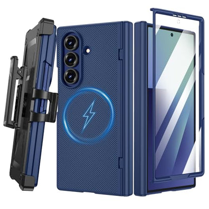 VEGO for Samsung Z Fold 7 Case with Screen Protector & Belt Clip, Blue | Compatible with Magsafe [Hinge Protection] Hard PC Anti-Drop Protective Magnetic Phone Case for Samsung Galaxy Z Fold 7 - color: Blue