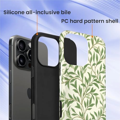 Case for iPhone 16 Pro Max, Shockproof Hybrid Protective Phone Case, Dual-Layer Drop Protection Anti-Scratch, Green Leaves - color: Green Leaves, size: iPhone 16 Pro Max