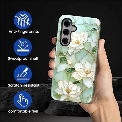 Case Compatible with Samsung Galaxy S24, Hybrid 2-Layer Hard Shell Protection Case, Shockproof Protective Tough Phone Cover, Blooming Cyan Flowers - color: Blooming Cyan Flowers, size: Samsung Galaxy S24