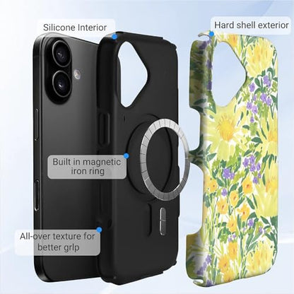 Case for iPhone 16 Plus | Anti-Slip Side Handle| Bold Protective Design | Compatible with MagSafe | Bright Yellow Wildflowers | - color: Bright Yellow Wildflowers, size: iPhone 16 Plus