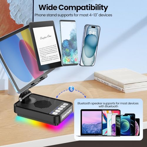 JTEMAN Gifts for Men Women Phone Stand Bluetooth Speaker with Light and Charging Function, 360 Rotating Phone Holder Cool Tech Gifts for Dad Mom Husband Unique Birthday Gift Ideas - color: black