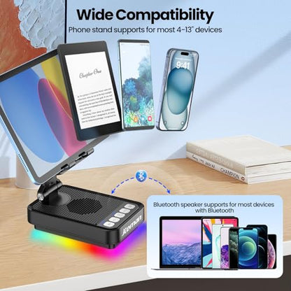 JTEMAN Gifts for Men Women Phone Stand Bluetooth Speaker with Light and Charging Function, 360 Rotating Phone Holder Cool Tech Gifts for Dad Mom Husband Unique Birthday Gift Ideas - color: black