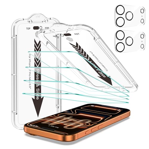 EZ-GLAZ-4+2 Pack for iPhone 17 Pro Max Screen Protector (6.9") HD Clear - size: iPhone 17 Pro Max