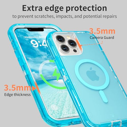 Follaroma Magnetic for iPhone 12 Pro Max Case, Heavy Duty Cases, Blue, 6.7" | Compatible with MagSafe, Heavy Duty Shock proof Protection, Military-Grade Anti-Drop, Dual Layer Transparent Protective Cover - color: Blue, size: iPhone 12 Pro Max 6.7''