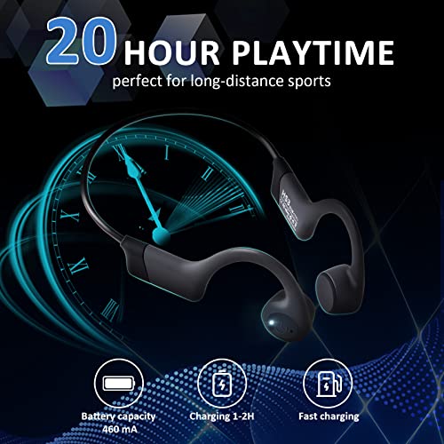 Bone Conduction Headphones - Open-Ear Headphones with MIC, Bluetooth 5.4, 20Hr Long Battery Life, IPX5 Waterproof for Sports Workouts Cycling Running Gym Hiking,Black