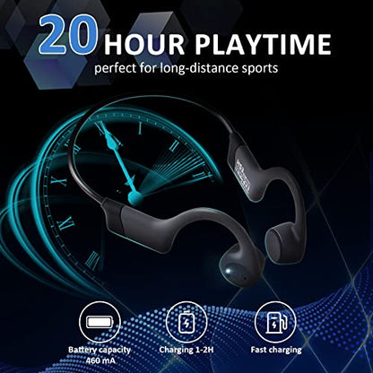 Bone Conduction Headphones - Open-Ear Headphones with MIC, Bluetooth 5.4, 20Hr Long Battery Life, IPX5 Waterproof for Sports Workouts Cycling Running Gym Hiking,Black
