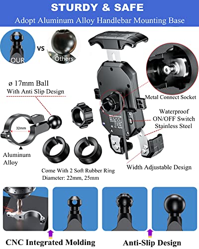 BRCOVAN Motorcycle Phone Mount Holder with Wireless & USB-C Charger