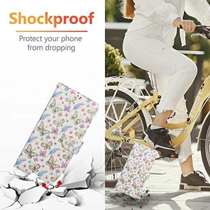 UEEBAI Wallet Case for iPhone 15, PU Leather Phone Cover Kickstand RFID Blocking Flip Case Card Slots Wrist Strap Relief Engraved Pattern Magnetic Closure Flower Folio Wallet, Butterfly - color: Butterfly, size: iPhone 15