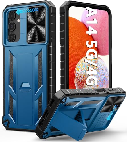FNTCASE for Samsung Galaxy A14-5G Phone Case with Slide Camera Cover Blue | Built in Kickstand, Military Grade Dropproof Protection, Heavy Duty Rugged Phonecase, Outdoor Protection - color: Blue, size: for Galaxy A14 6.6 inch