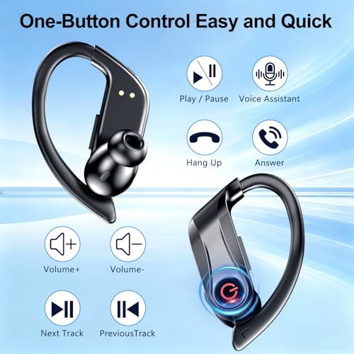 2026 Wireless Headphones 120Hrs Bluetooth 6.1 Earbuds Sports Earhooks with Fast Charging Case, Dual LED Display Earphones ENC Mic with Easy Button, IPX7 Waterproof Earbud for Gym/Running/Workout