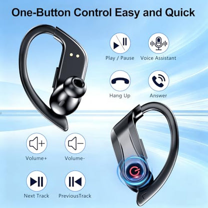 2026 Wireless Headphones 120Hrs Bluetooth 6.1 Earbuds Sports Earhooks with Fast Charging Case, Dual LED Display Earphones ENC Mic with Easy Button, IPX7 Waterproof Earbud for Gym/Running/Workout