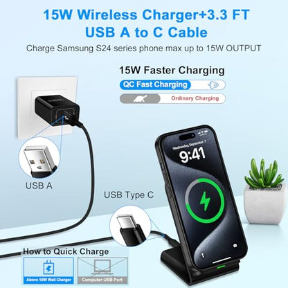 Fast Wireless Charger Stand for Samsung Galaxy S26 S25 S24 Ultra,2Pack 15W