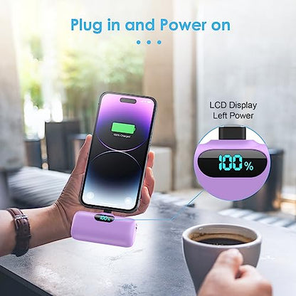 Mini Portable Charger USB C Power Bank,Upgraded 5000mAh PD Fast Charging Battery Pack Built-in USB-C Connector Travel Essential for iPhone17/17Pro/17Pro Max/Air/16 Plus/16Pro Max/15 Series,Android etc - color: Purple