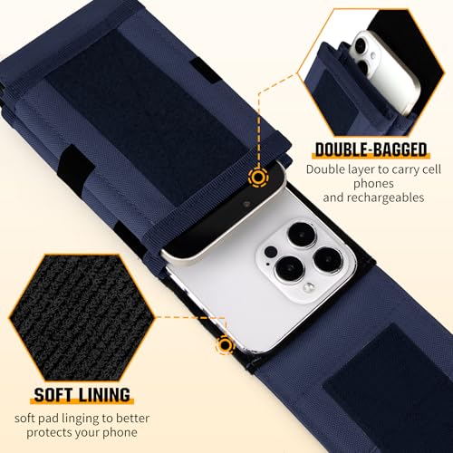 Dual Tactical Phone Pouch Molle Phone Holster Double Capacity Holder Universal Utility EDC Pouch for iPhone 17 Pro Max/17 Pro/16 Pro Max/16 Pro/15 Pro Max/15 - color: Deep Blue