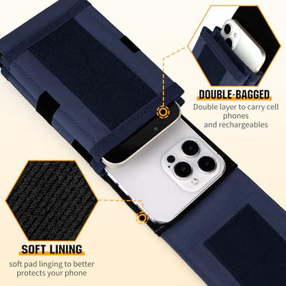 Dual Tactical Phone Pouch Molle Phone Holster Double Capacity Holder Universal Utility EDC Pouch for iPhone 17 Pro Max/17 Pro/16 Pro Max/16 Pro/15 Pro Max/15 - color: Deep Blue