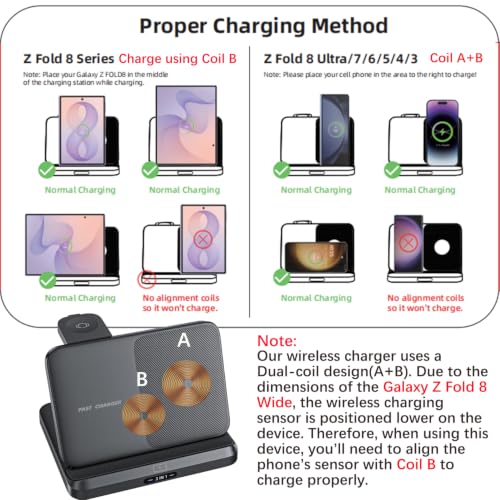 for Samsung Galaxy Z Fold 8 Ultra 7 6 Wireless Charger Station, 3 in 1 Foldable Wireless Charging Stand Fast Charging Dock for Galaxy Z Flip 8 / Galaxy S26/S26 Ultra/Galaxy Watch/Galaxy Buds