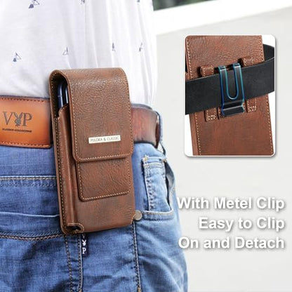 Holster for iPhone 17 Pro Max, Galaxy S26 Ultra S25 Ultra S24 Ultra S23 Ultra Note S22 Ultra, Premium Leather Pouch with Belt Clip Phone Holster Belt Case (Brown, X-Large) - color: Brown, size: X-Large