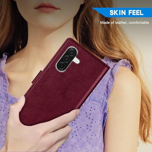 ZZXX for Samsung Galaxy A17 5G Wallet Case with [RFID Blocking] Card Slot Kickstand Magnetic Closure PU Leather Flip Fold Protective Phone Case for Samsung Galaxy A17(Wine Red-6.7 inch) - color: Wine Red