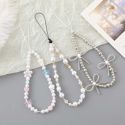 Beaded Phone Charm Lanyard Strap Girly Style Fixed Beads Pearl Lanyards - color: PH-hdcy-2