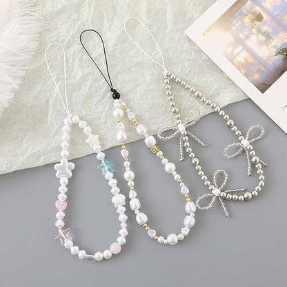 Beaded Phone Charm Lanyard Strap Girly Style Fixed Beads Pearl Lanyards - color: PH-hdcy-2