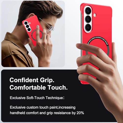 Frameless Slim Case for Samsung Galaxy S26, Silky Touch, Hard PC Matte Back, Exposed Sides Compatible with Mag-Safe, Anti-Scratch Shockproof Protective Cover for Samsung S26 5G (Red) - color: Red
