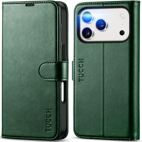 TUCCH Wallet Case for iPhone 17 Pro (6.3") 2025, 4 Card Holders, Evergreen | RFID Blocking, Viewing Stand, Shockproof TPU Shell, PU Leather, Magnetic Closure, Protective Folio Flip Cover - color: Evergreen