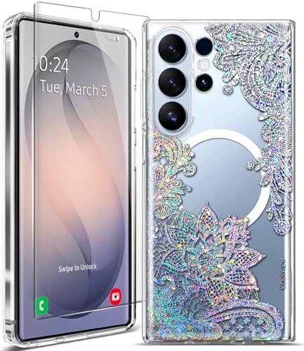 Magnetic for Samsung Galaxy S26 Ultra Case, Compatible with MagSafe, Cute for Women Girls, 10FT Military Grade Protective Cover for Galaxy S26 Ultra Case Glitter, Clear Bling Lace Mandala - size: 6.9 inch (for Galaxy S26 Ultra)
