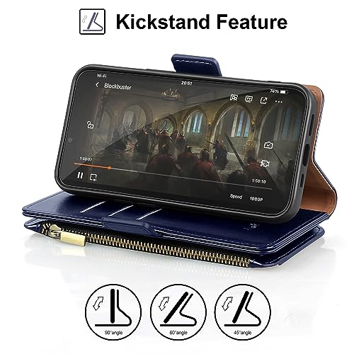 Antsturdy Compatible with Google Pixel 9 5G Wallet Case with Card Holder Women Men,Pixel 9 Pro Phone Case PU Leather Flip Protective Cover Wrist Strap Zipper Credit Card Slots RFID Blocking,Dark Blue - color: Dark Blue