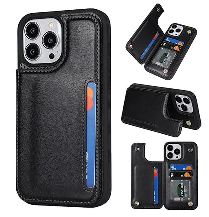 iCoverCase Compatible with iPhone 13 Pro Case with Card Holder, Wallet Phone Case for Women Men RFID Blocking PU Leather Protective Case 6.1 Inch (Black) - color: Black