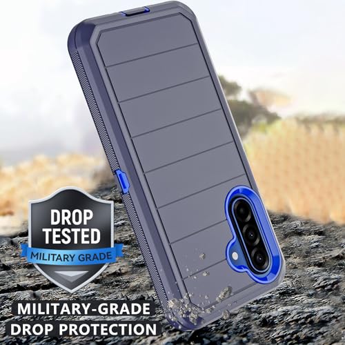 for Samsung Galaxy A17 Case with Belt Clip Holster & Kickstand, Heavy Duty 3-Layer Military Grade Rugged Full Body Protection Cover Case for Galaxy A17 5G (Navy Blue/Blue) - color: Navy Blue/Blue