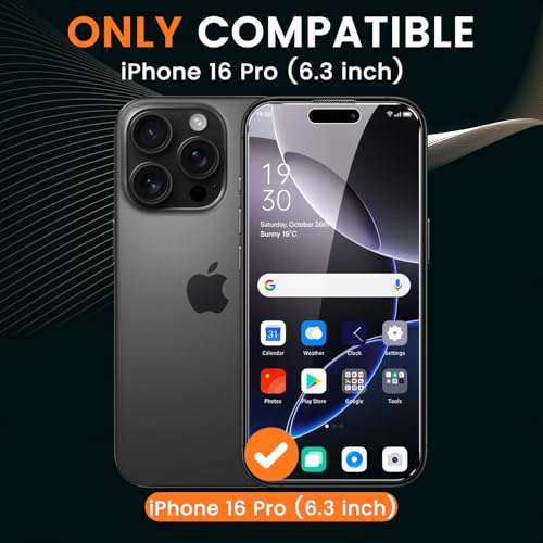 2 Pack 4 Way 360° Privacy Screen Protector for iPhone 16 Pro 6.3-Inches, Horizontal and Vertical All Around Anti-Spy 9H Tempered Glass Film, Scratch Resistant, Zero Bubbles, Face ID Sensitive