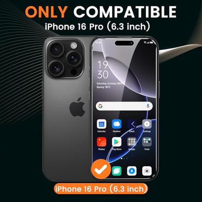 2 Pack 4 Way 360° Privacy Screen Protector for iPhone 16 Pro 6.3-Inches, Horizontal and Vertical All Around Anti-Spy 9H Tempered Glass Film, Scratch Resistant, Zero Bubbles, Face ID Sensitive