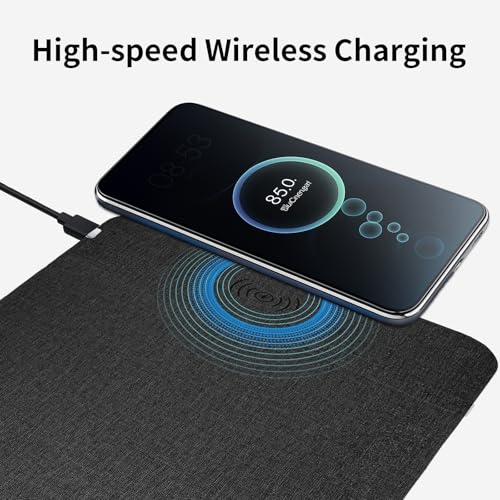 Fast Wireless Charging Mouse Pad 15W, Office Desk Pad with Ultra-Smooth Surface Non-Slip Rubber Base, Waterproof Mousepad for Computers/Office/Work/Home/Pad for iPhone Samsung (Black) - color: Black