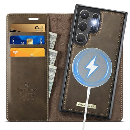 for Samsung Galaxy S26 Ultra 2in1 Detachable Wallet Case, Brown | Compatible with Magsafe, Magnetic, RFID Blocking Card Holder, Shockproof, Kickstand, Wireless Charging, PU Leather Flip Cover - color: (Detachable 2 in 1)-Brown, size: Galaxy S26 Ultra