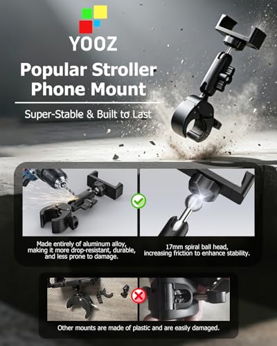 Stroller Phone Holder Handle - 360° Metal Arm & Super Stable