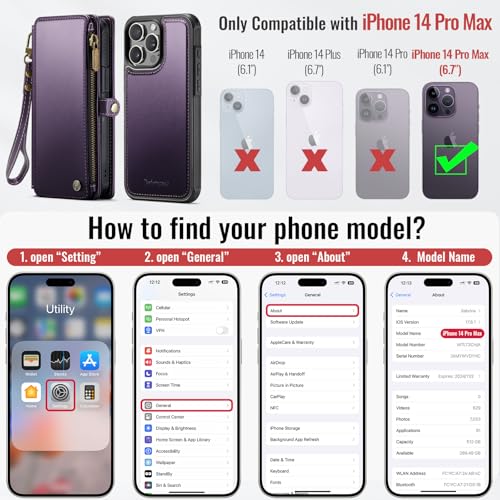 Defencase for iPhone 14 Pro Max Case Wallet Compatible with Magsafe, Purple | Drop-Proof Magnetic Detachable Phone Cases Cover, with RFID Bolcking Card Holder, Zipper Strap, PU Leather, Removable Wallet - color: (Detachable with Magsafe)-Purple