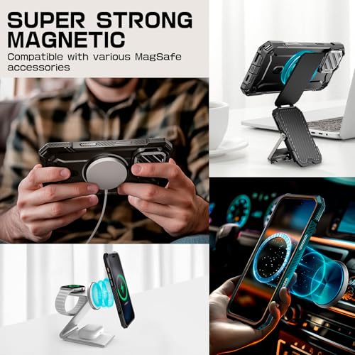 SUPCASE for iPhone 16 Pro Case (6.3 inch) with Camera Cover Stand, Dark | Compatible with MagSafe, Military-Grade Drop Protection, Camera Control Button, Heavy Duty Rugged Magnetic Phone Case, UB XT - color: Dark