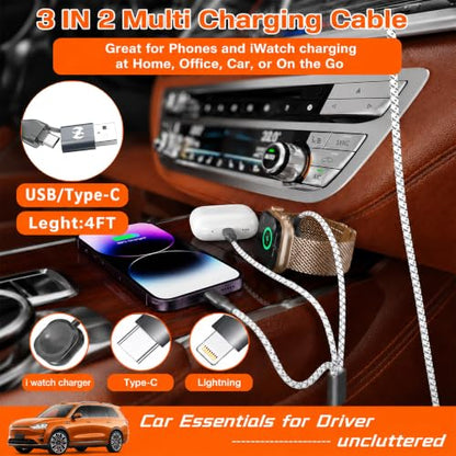 3-in-2 Multi Charging Cable for Apple Watch Charger 4FT Travel Essentials - color: GreyWhite