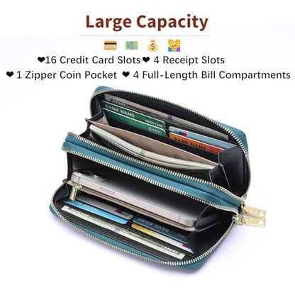 GOIACII Women's Wallet RFID Blocking Leather Wristlet - color: A02 Teal
