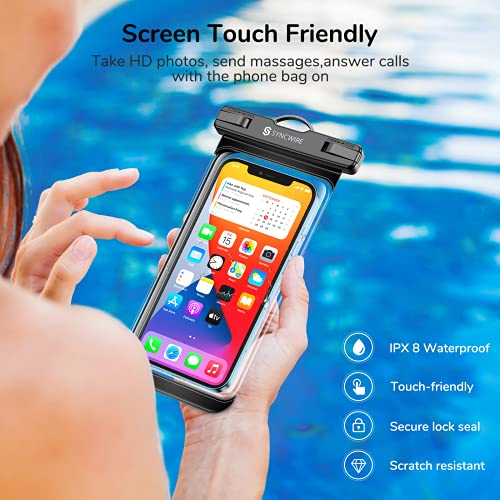 SYNCWIRE [2-Pack Waterproof Case IPX8 Universal Waterproof Phone Pouch Dry Bag Waterproof Phone Case for iPhone 15/14/13/12/11 Pro XS MAX XR X 8 7 6 Samsung S23 S22 S20 and More Up to 7 Inches - color: Transparent