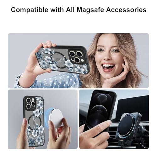 Magnetic for iPhone 12 Pro Case,White Flower | [Compatible with MagSafe] Cute Fashion Translucent Matte Hard Back Shockproof Anti-Scratch Phone Case,Ink Flower - color: Ink Flower, size: iPhone 12 Pro